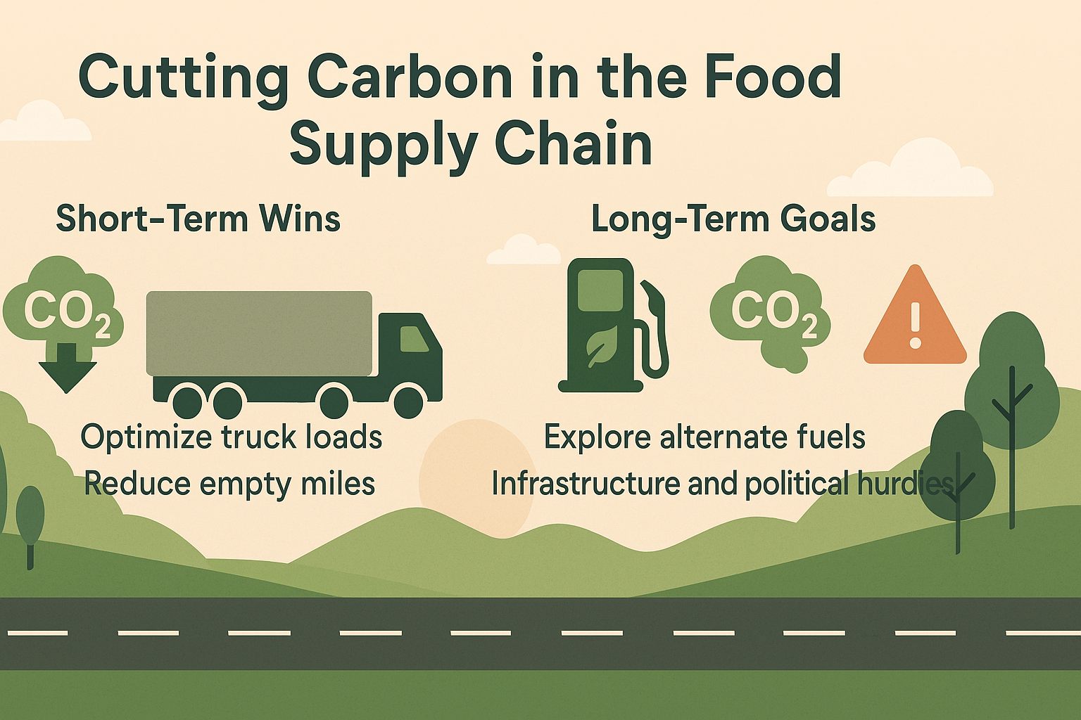 🌱 Cutting Carbon in the Food Supply Chain The food industry faces increasing pressure to reduce its carbon footprint—and there are smart, actionable strategies already making a difference. 🔹 Short-Term Wins: Optimizing truckloads helps ship fewer trucks and reduce empty miles, resulting in immediate emissions reductions and cost savings. 🔹 Long-Term Goals: The industry is exploring alternative fuels, but this comes with hurdles, including infrastructure needs and political complexities.