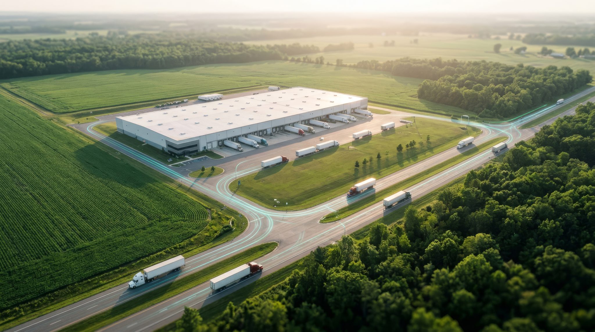 Aerial view of truck terminal — ProvisionAi eliminates 88,000 trucks annually