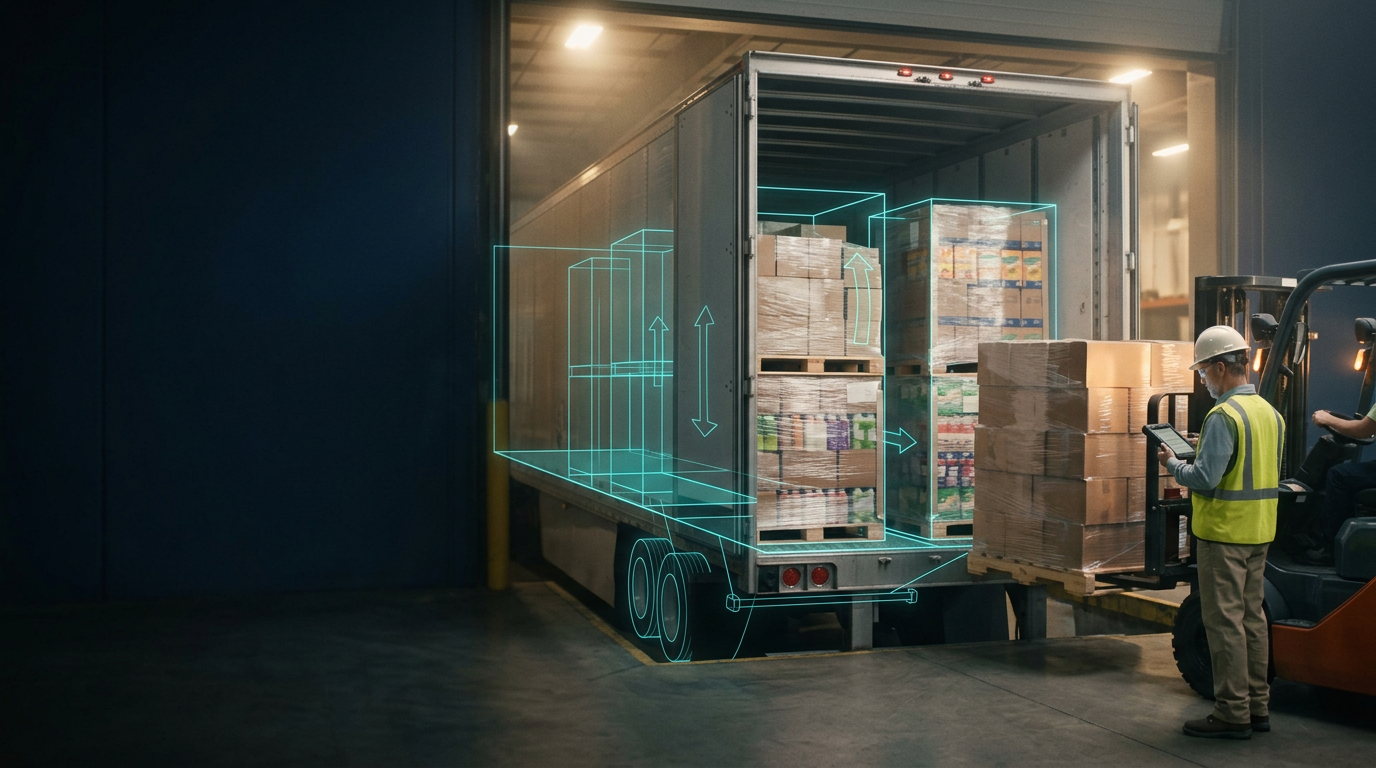 Load optimization software maximizing cube and weight utilization on a truckload shipment
